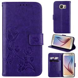 Embossing Rose Flower Leather Wallet Case for Samsung Galaxy S6 G920 - Purple