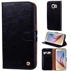 Luxury Retro Oil Wax PU Leather Wallet Phone Case for Samsung Galaxy S6 G920 - Deep Black
