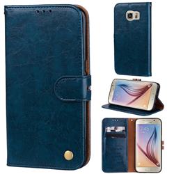 Luxury Retro Oil Wax PU Leather Wallet Phone Case for Samsung Galaxy S6 G920 - Sapphire