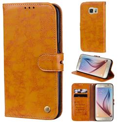 Luxury Retro Oil Wax PU Leather Wallet Phone Case for Samsung Galaxy S6 G920 - Orange Yellow