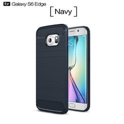 Luxury Carbon Fiber Brushed Wire Drawing Silicone TPU Back Cover for Samsung Galaxy S6 Edge G925 (Navy)