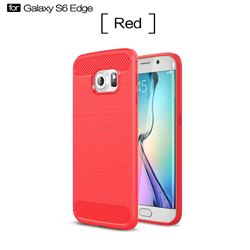 Luxury Carbon Fiber Brushed Wire Drawing Silicone TPU Back Cover for Samsung Galaxy S6 Edge G925 (Red)