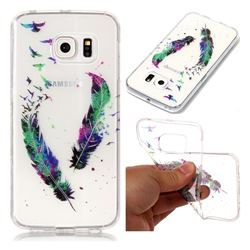 Colored Feathers Super Clear Flash Powder Shiny Soft TPU Back Cover for Samsung Galaxy S6 Edge G925