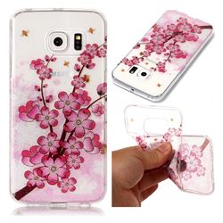 Branches Plum Blossom Super Clear Flash Powder Shiny Soft TPU Back Cover for Samsung Galaxy S6 Edge G925