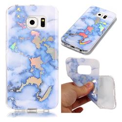 Color Plating Marble Pattern Soft TPU Case for Samsung Galaxy S6 Edge G925 - Blue