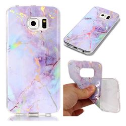 Color Plating Marble Pattern Soft TPU Case for Samsung Galaxy S6 Edge G925 - Purple