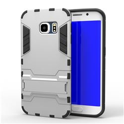 Armor Premium Tactical Grip Kickstand Shockproof Dual Layer Rugged Hard Cover for Samsung Galaxy S6 Edge G925 - Silver