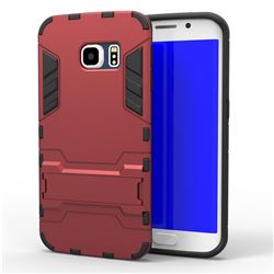 Armor Premium Tactical Grip Kickstand Shockproof Dual Layer Rugged Hard Cover for Samsung Galaxy S6 Edge G925 - Wine Red