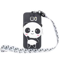 White Panda Neck Lanyard Zipper Wallet Silicone Case for Samsung Galaxy S6 Edge G925