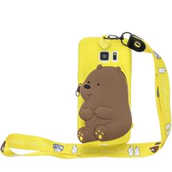 Yellow Bear Neck Lanyard Zipper Wallet Silicone Case for Samsung Galaxy S6 Edge G925