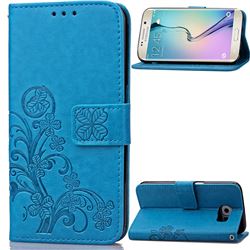 Embossing Imprint Four-Leaf Clover Leather Wallet Case for Samsung Galaxy S6 Edge - Blue