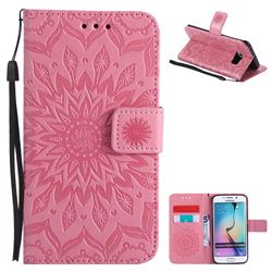 Embossing Sunflower Leather Wallet Case for Samsung Galaxy S6 Edge G925 - Pink