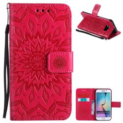 Embossing Sunflower Leather Wallet Case for Samsung Galaxy S6 Edge G925 - Red