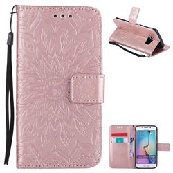 Embossing Sunflower Leather Wallet Case for Samsung Galaxy S6 Edge G925 - Rose Gold