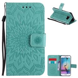 Embossing Sunflower Leather Wallet Case for Samsung Galaxy S6 Edge G925 - Green