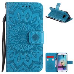 Embossing Sunflower Leather Wallet Case for Samsung Galaxy S6 Edge G925 - Blue