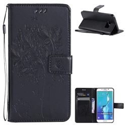 Embossing Butterfly Tree Leather Wallet Case for Samsung Galaxy S6 Edge G925 - Black