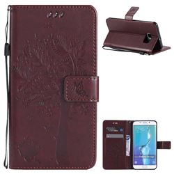 Embossing Butterfly Tree Leather Wallet Case for Samsung Galaxy S6 Edge G925 - Coffee