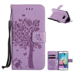 Embossing Butterfly Tree Leather Wallet Case for Samsung Galaxy S6 Edge G925 - Violet