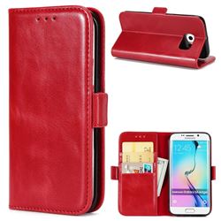 Luxury Crazy Horse PU Leather Wallet Case for Samsung Galaxy S6 Edge G925 - Red