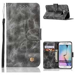Luxury Retro Leather Wallet Case for Samsung Galaxy S6 Edge G925 - Gray