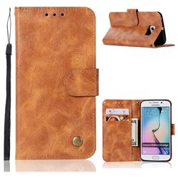 Luxury Retro Leather Wallet Case for Samsung Galaxy S6 Edge G925 - Golden