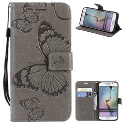 Embossing 3D Butterfly Leather Wallet Case for Samsung Galaxy S6 Edge G925 - Gray
