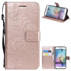 Embossing 3D Butterfly Leather Wallet Case for Samsung Galaxy S6 Edge G925 - Rose Gold