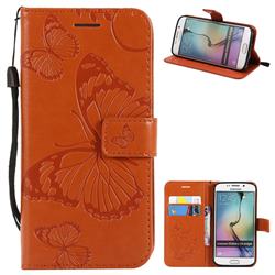 Embossing 3D Butterfly Leather Wallet Case for Samsung Galaxy S6 Edge G925 - Orange