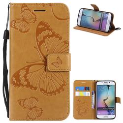Embossing 3D Butterfly Leather Wallet Case for Samsung Galaxy S6 Edge G925 - Yellow
