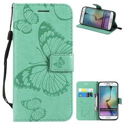 Embossing 3D Butterfly Leather Wallet Case for Samsung Galaxy S6 Edge G925 - Green