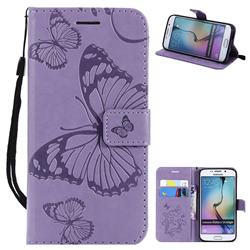Embossing 3D Butterfly Leather Wallet Case for Samsung Galaxy S6 Edge G925 - Purple