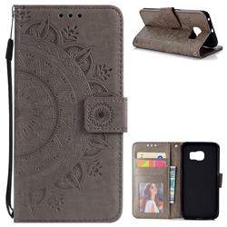 Intricate Embossing Datura Leather Wallet Case for Samsung Galaxy S6 Edge G925 - Gray
