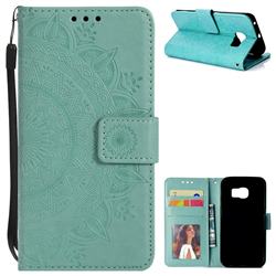 Intricate Embossing Datura Leather Wallet Case for Samsung Galaxy S6 Edge G925 - Mint Green