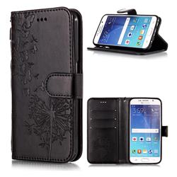 Intricate Embossing Dandelion Butterfly Leather Wallet Case for Samsung Galaxy S6 Edge G925 - Black