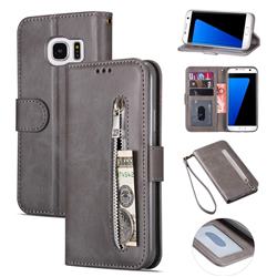 Retro Calfskin Zipper Leather Wallet Case Cover for Samsung Galaxy S6 Edge G925 - Grey