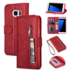 Retro Calfskin Zipper Leather Wallet Case Cover for Samsung Galaxy S6 Edge G925 - Red