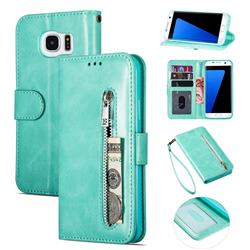 Retro Calfskin Zipper Leather Wallet Case Cover for Samsung Galaxy S6 Edge G925 - Mint Green