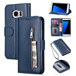 Retro Calfskin Zipper Leather Wallet Case Cover for Samsung Galaxy S6 Edge G925 - Blue