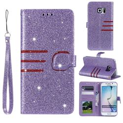 Retro Stitching Glitter Leather Wallet Phone Case for Samsung Galaxy S6 Edge G925 - Purple