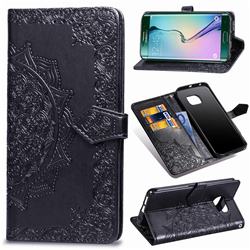 Embossing Imprint Mandala Flower Leather Wallet Case for Samsung Galaxy S6 Edge G925 - Black