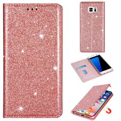 Ultra Slim Glitter Powder Magnetic Automatic Suction Leather Wallet Case for Samsung Galaxy S6 Edge G925 - Rose Gold