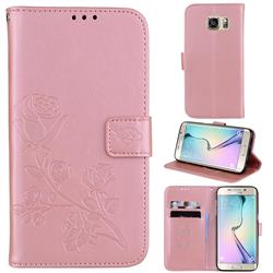 Embossing Rose Flower Leather Wallet Case for Samsung Galaxy S6 Edge G925 - Rose Gold