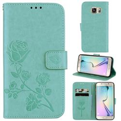 Embossing Rose Flower Leather Wallet Case for Samsung Galaxy S6 Edge G925 - Green