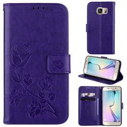 Embossing Rose Flower Leather Wallet Case for Samsung Galaxy S6 Edge G925 - Purple
