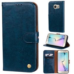 Luxury Retro Oil Wax PU Leather Wallet Phone Case for Samsung Galaxy S6 Edge G925 - Sapphire