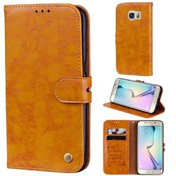 Luxury Retro Oil Wax PU Leather Wallet Phone Case for Samsung Galaxy S6 Edge G925 - Orange Yellow