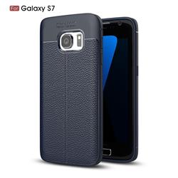 Luxury Auto Focus Litchi Texture Silicone TPU Back Cover for Samsung Galaxy S7 G930 - Dark Blue