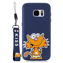 Blue Cute Cat Soft Kiss Candy Hand Strap Silicone Case for Samsung Galaxy S7 G930