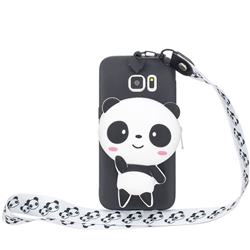 White Panda Neck Lanyard Zipper Wallet Silicone Case for Samsung Galaxy S7 G930